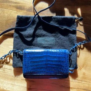 NANCY GONZALEZ Blue Crocodile Large Chain Wallet